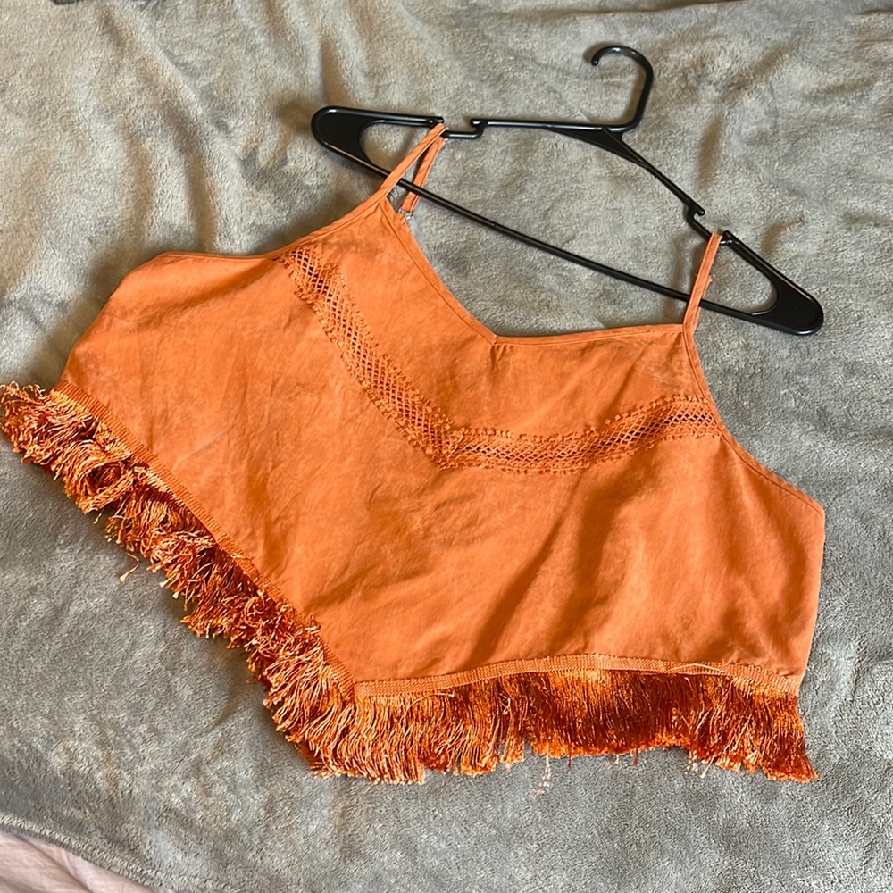 Women's V Neck Crop Cami Top Fringe.